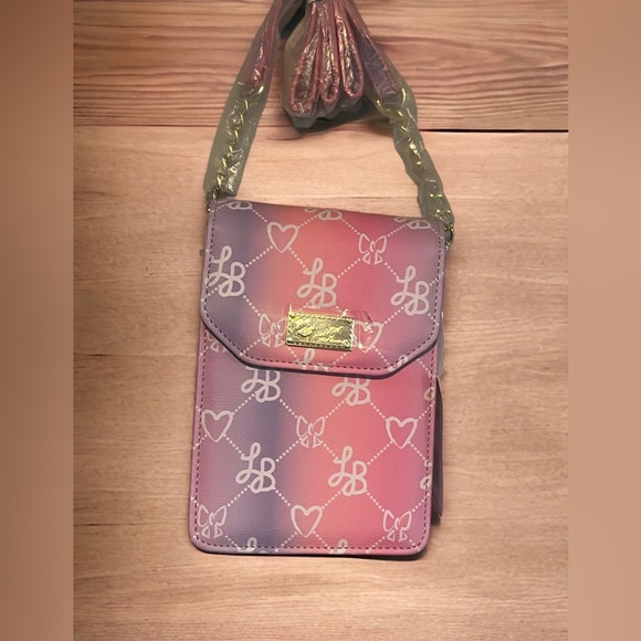 Betsey Johnson Crossbody Cellphone Purse 8X5 Pink Signature Design Black Inside - Picture 5 of 5
